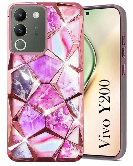 VIVO Y200 STYLISH DESIGNER DIAMOND BACK COVER Luxury 3D, Diamond Bling Shiny Soft TPU Clear Shockproof Women & Men Protective Cover