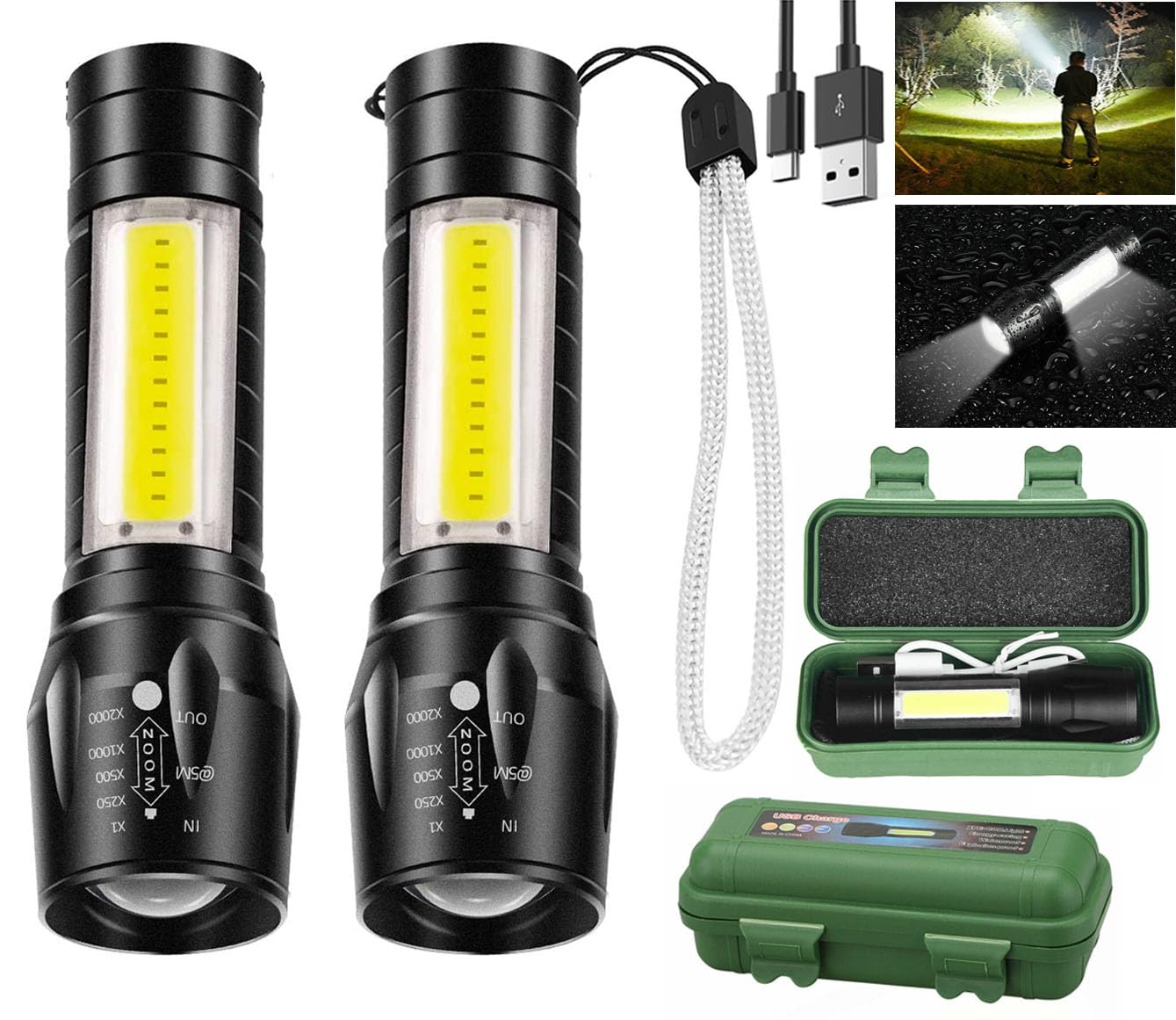 Mini Torch Light Waterproof Portable LED COB Flashlight USB Rechargeable 3 Modes Light Flashlight with Long Range