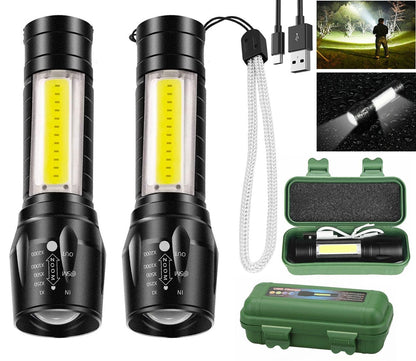 Mini Torch Light Waterproof Portable LED COB Flashlight USB Rechargeable 3 Modes Light Flashlight with Long Range