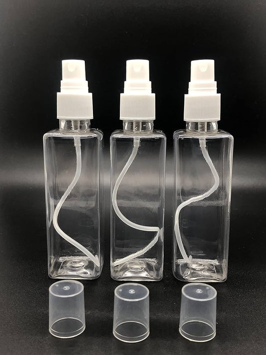 100ML Fine Mist Spray Bottle – Refillable, Leakproof & Ultra-Fine Atomizer for Travel, Beauty, Skincare, Makeup, Sanitizer & More – Portable & Transparent (PACK OF 3)