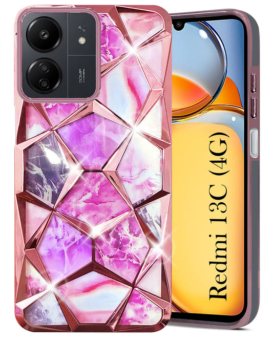 Xiaomi Redmi 13C 4G Back Cover Case (Dual Design Glitter Sparkle and Detachable Diamond Print|(Soft and Flexible)