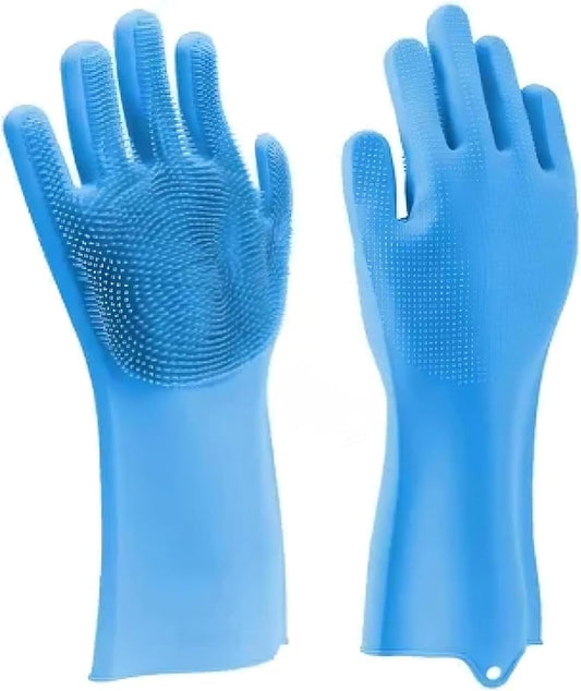 Magic Silicone Dish Washing Gloves, Silicon Cleaning Gloves, Silicon Hand Gloves for Kitchen Dishwashing and Pet Grooming, Great for Washing Dish, Car, Bathroom (Multicolor, 1 Pair)