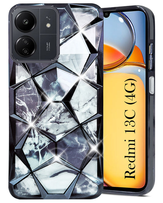 Xiaomi Redmi 13C 4G Back Cover Case (Dual Design Glitter Sparkle and Detachable Diamond Print|(Soft and Flexible)